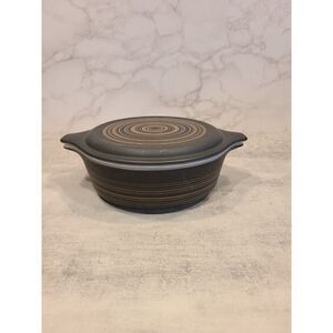 Vintage Pyrex Terra Black And Brown Striped 471 1 Pt. Casserole Bowl with Lid